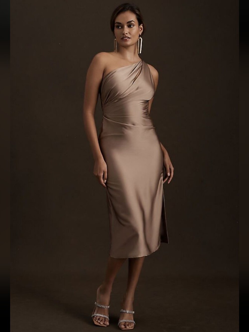 BHLDN Carly Cushnie Adella Satin One Shoulder Midi Dress Bronze 2 Wedding Boho